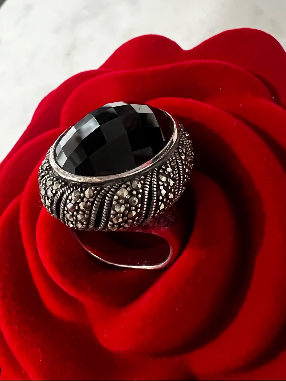 Vintage Judith Jack JJ 925 Sterling Silver Black Onyx Marcasite Art Deco Ring 7 - Picture 4 of 15
